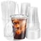 Fit Meal Prep 100 Pack 16 oz Plastic Iced Coffee Cups with Flat Lids and Clear Straws Disposable Clear Cup BPA Free Cup for Party Smoothie Cold Drinks Juice Milkshake Bubble Boba Tea