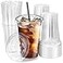 Fit Meal Prep 100 Pack 20 oz Plastic Iced Coffee Cups with Flat Lids and Black Straws Disposable Clear Cup BPA Free Cup for Party Smoothie Cold Drinks Juice Milkshake Bubble Boba Tea