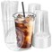 Fit Meal Prep 100 Pack 20 oz Plastic Iced Coffee Cups with Flat Lids and Black Straws Disposable Clear Cup BPA Free Cup for Party Smoothie Cold Drinks Juice Milkshake Bubble Boba Tea