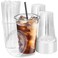 Fit Meal Prep 100 Pack 20 oz Plastic Iced Coffee Cups with Flat Lids and Black Straws Disposable Clear Cup BPA Free Cup for Party Smoothie Cold Drinks Juice Milkshake Bubble Boba Tea