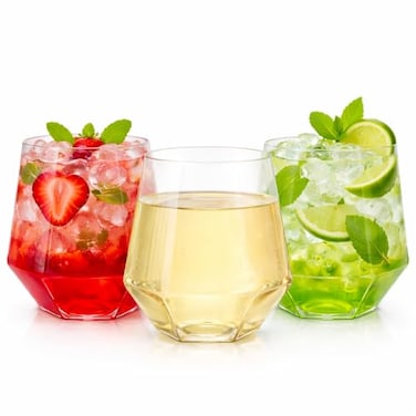 Oojami 40 count Diamond 12 Ounce Cups Unbreakable Stemless Plastic Wine Champagne Whiskey Glasses Elegant Durable Disposable Indoor Outdoor Ideal for Home Office Bars Wedding Clear