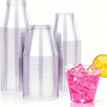 JOLLY CHEF 10 OZ Clear Disposable Plastic Cups 100 Pack Heavy Duty Clear Plastic Cups Tumblers for Wedding Thanksgiving Halloween Christmas Party