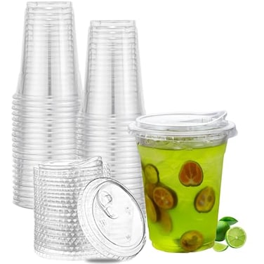 Artpreti 12 oz Clear Plastic Cups with Strawless Sip Lids Disposable Plastic Coffee Cups with Lids To Go Cups for Iced Coffee Smoothies Soda or Any Cold Drinks 25Sets