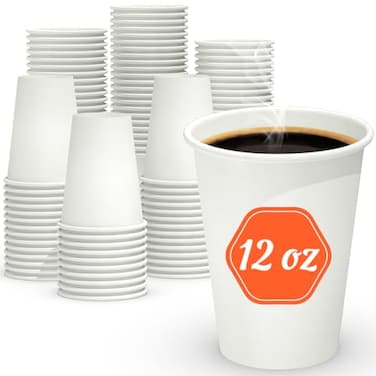 Dealusy 200 Count 12 oz Coffee Cups LeakFree Food Safe Paper Cups 12 oz Disposable 12oz White Paper Cups for Cold and Hot Drinks