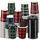 Yungyan 120 Pack 12 oz Christmas Hot Cups with Lids Buffalo Plaid Disposable Coffee Cups with Stirrers Stir Straws Disposable Paper Cups for Party Hot Cocoa Chocolate Cold Drinks Coffee Shops