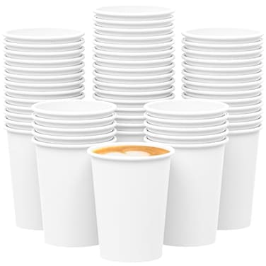 Qunclay Disposable White Paper Coffee Cups To Go Hot Cups for Coffee Chocolate Juice Hot or Cold Beverage Drinking Cup Suitable for Party Office Travel and Events