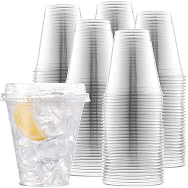 Durameg 100 Count 12 oz Crystal Clear PET Plastic Disposable Cups with SipThru Lids