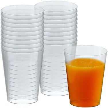 Kaya Crystal 10oz Clear Plastic Cups 25 Disposable for Wine Beverages Elegant Cocktail Cups for Wedding Party Everyday Use