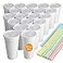RIKICACA 16 Oz Styrofoam Cups with Lids and Drinking Straws Disposable White Foam Cups for Hot Cold Drink Beverage To Go Drinking Container for Coffee Tea Juice 50Sets150pcs