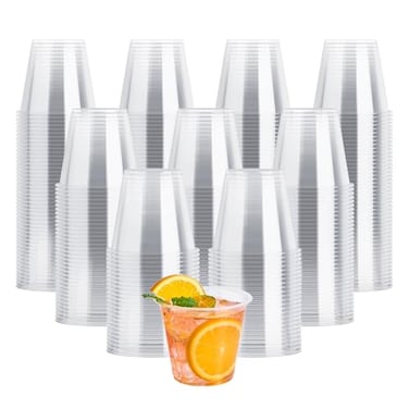 JOLLY CHEF 9 oz Clear Plastic Cups 600 Pack Clear Disposable Cups Tumblers Perfect for Wedding Thanksgiving Birthday Halloween Christmas Party