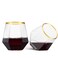 Munfix Gold Rim Plastic Stemless Wine Glasses 32 Pack Diamond Shaped Unbreakable Disposable 12 Oz Clear Plastic Wine Champagne Whiskey Cups Shatterproof Recyclable and BPAFree