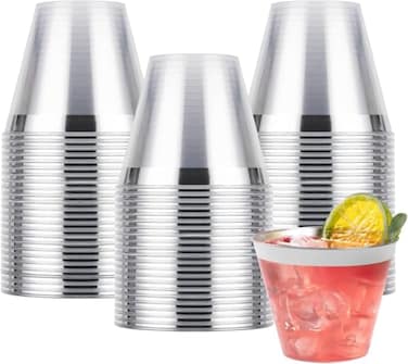 Goodluck 50PCS 9oz Plastic Cups for Party Disposable Silver Plastic Cups Cocktail Glasses for Wedding Thanksgiving Christmas