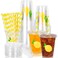 Whaline 50Pcs Lemon Disposable Plastic Cups with Lids and Straws 12 Oz Yellow Summer Fruit Cold Beverage Drinking Cups for Birthday Baby Shower Party Supplies