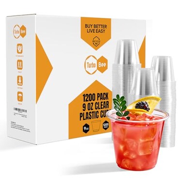 Turbo Bee 1200 Pack 9 OZ Clear Plastic Cups Bulk 9 Ounce Disposable Water Cold Drinking Cups Tumblers For Party Thanksgiving Halloween Christmas and Events