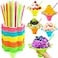 Haawooky 200PCS 8oz Colorful Flower Shaped Snow Cone Cups with Spoon StrawsPlastic Shaved Ice Drip Cups Reusable Plastic Snack Ice Cream Bowls for Kids Party Summer Cookout Food Service