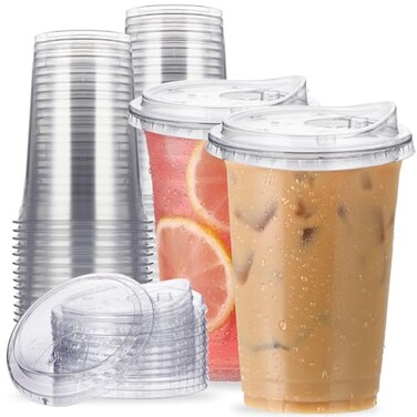 Aatriet 20 oz Clear Plastic Cups with StrawlessSipLids 25 Sets Disposable Cup Plastic Iced Coffee Cups To Go Cup with Sip Through Lids for Smoothie Milkshake Cold Drinks for Party Wedding Event