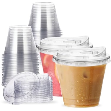 Aatriet 9 oz Clear Plastic Cups with StrawlessSipLids 25 Sets Disposable Cups Plastic Iced Coffee Cups To Go Cups with Sip Through Lids for Smoothie Milkshake Cold Drinks for Party Wedding Event