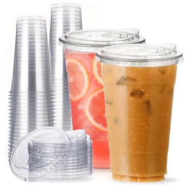 Aatriet 24 oz Clear Plastic Cup s with StrawlessSipLids 25 Sets Disposable Cups Plastic Iced Coffee Cup s To Go Cups with Sip Through Lids for Smoothie Milkshake Cold Drinks for Party Wedding Event