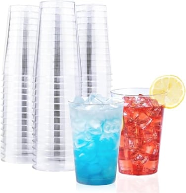 BYSNOW 100 Pack 12 oz Clear Plastic Cups Disposable Wine Cups for Cocktail Party Polystyrene Hard Plastic Cup with Higher Heat Resistance12oz 100count