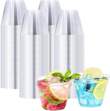 BYSNOW 100 Pack 9 oz Clear Plastic Cups Plastic Wine Cups for Cocktail Party Polystyrene Hard Cup with Higher Heat Resistance9oz 100count