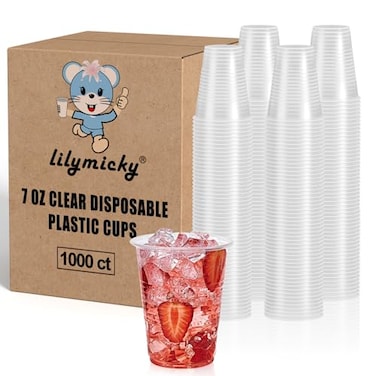 Lilymicky 1000 PACK 7 oz Clear Plastic Cups 7 Ounce Disposable Drinking Cups for Birthday Parties Picnics Ceremonies and any Events