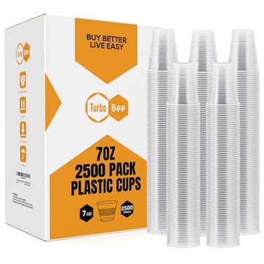 Turbo Bee 2500Pack 7oz Plastic Cups DisposableDrinking Cups Clear Plastic Tumblers for Birthday Parties Picnics Ceremonies and Weddings