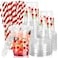JarThenaAMCS 50 Pcs Cherry Plastic Cups with Lids and Straws Red Cherry Flower Heart Clear Plastic Cups 12 Oz Disposable Cup for Spring Summer Daily Holiday Party Supplies