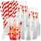 JarThenaAMCS 50 Pcs Cherry Plastic Cups with Lids and Straws Red Cherry Flower Heart Clear Plastic Cups 12 Oz Disposable Cup for Spring Summer Daily Holiday Party Supplies