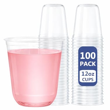 WELLIFE 12 oz Clear Plastic Cups 100 Pcs Disposable Wine Glasses Stemless Cocktail Punch Cups for Cold Drinking Wedding Party Supplies Valentines Day