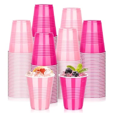 KesaPlan 100 PCS 12 OZ Plastic Cups Party Cups Light Pink and Hot Pink Cups Disposable Drinking Cup Bulk For Bachelor Party Valentines Galentines Day Wedding Birthday Picnic Festive Celebrations