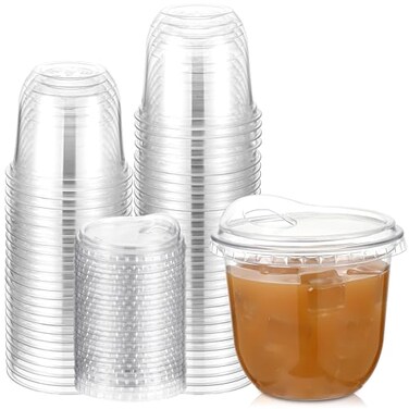 Baderke 50 Pcs Clear Plastic Cups with Strawless Sip Lids Disposable Round Bottom Togo Cups for Coffee Smoothie Cold Beverage Coffee Shops and Party Catering 10 oz