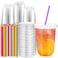 Ziliny 100 Pack 16 oz Plastic Cups with Lids and Straws Clear Disposable Round Bottom Coffee Cups Dirty Soda Bar Supplies for Iced Coffee Cold Drinks Juice Smoothies Milkshakes