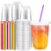 Ziliny 100 Pack 16 oz Plastic Cups with Lids and Straws Clear Disposable Round Bottom Coffee Cups Dirty Soda Bar Supplies for Iced Coffee Cold Drinks Juice Smoothies Milkshakes