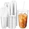 Ziliny 50 Sets Clear Plastic Cups with Lids and Straws Disposable Iced Coffee Cups Drinking PET for Cold Drinks Juice Smoothie Coffee Shops Party Christmas 18 ozClear
