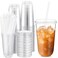 Ziliny 50 Sets Clear Plastic Cups with Lids and Straws Disposable Iced Coffee Cups Drinking PET for Cold Drinks Juice Smoothie Coffee Shops Party Christmas 18 ozClear