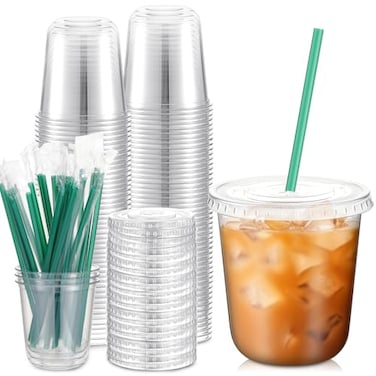 Baderke 25 Set Plastic Cups with Lids and Straws Disposable Plastic Iced Coffee Cup for Cold Beverage Juice Smoothie Crystal for Coffee Shops Party CateringClear12 oz