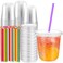 Ziliny 100 Pack 12 oz Plastic Cups with Lids and Straws Clear Disposable Round Bottom Coffee Cups for Iced Coffee Cold Drinks Juice Smoothies Milkshakes