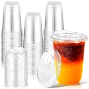 KesaPlan 50 Pack 16oz Clear Plastic Cups with Sip Lids Disposable Iced Coffee Cup with Strawless Lid for Party Wedding Catering Events To Go Cups for Cold Drinks Smoothie Milkshake Lemonade Bubble
