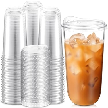 Baderke Clear Plastic Cups with Strawless Sip Lids Disposable Round Bottom Togo Cups for Coffee Smoothie Cold Beverage Coffee Shops and Party Catering20 oz100 Pcs
