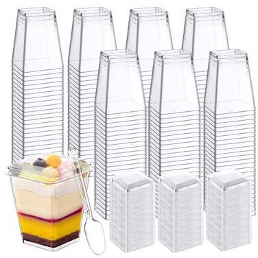 LifeIdeas 600 Pcs Mini Dessert Cups with Spoons and Lids 5 Oz Square Mini Clear Parfait Cups Shooters Cups for Party Clear Yogurt Parfait Cups for Pudding Fruit Mousse Snacks Appetizers