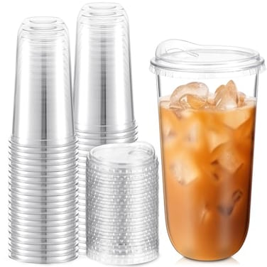 Baderke Clear Plastic Cups with Strawless Sip Lids Disposable Round Bottom Togo Cups for Coffee Smoothie Cold Beverage Coffee Shops and Party Catering 20 oz50 Pcs