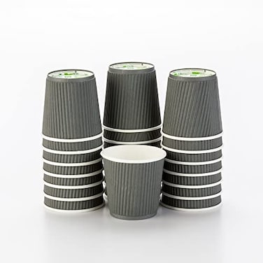 Restaurantware Ripple Wall Coffee Cups 25 Count 4 Ounce Insulated Gray Paper Cups Rolled Rim SpillResistant Disposable Paper NonSlip for Coffee Beverages