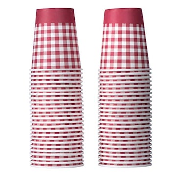 Hammont Picnic Cups 9 oz Gingham BBQ Party Supplies Birthday Backyard Picnic Decorations Red White Checkered Disposable Paper Cups 50 Pack