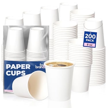 Fit Meal Prep 200 Pack 8 oz Disposable Paper Coffee Cups Premium White Hot Cups for HotCold Beverage Durable Thickened Paper Cup Bulk for Party Office Bussines Home Bistros Daily Use