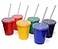 Rolling Sands 16 Oz Reusable Plastic Stadium Cups with Lids 6 Pack USA Made Tumblers and Lids Includes 6 Reusable Straws Dishwasher Safe Rainbow