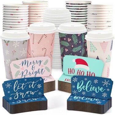 Sparkle and Bash To Go Coffee Cups with Lids 48Count 16Oz Multicolor Disposable Paper Coffee Sleeves Included Travel Cups