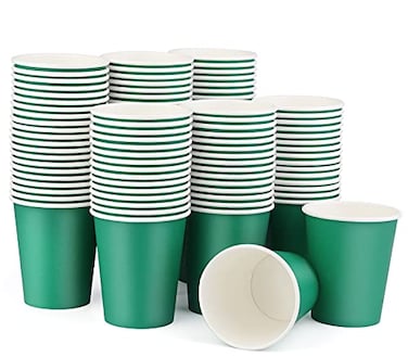 Prgery Paper Cups 8 oz 110 Pack Disposable Paper Coffee Cups for Hot or Cold Beverage Drinking for Party Picnic BBQ Travel and Event Green