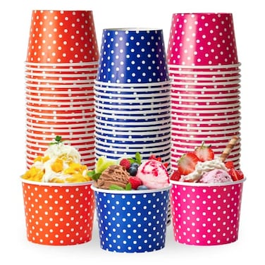 LITOPAK 150 Pack 8 oz Ice Cream Cups Disposable Dessert Cups for Cold or Hot Food Coloured Paper Dessert Bowls for Soups Sundaes and Ice Cream