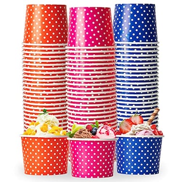 LITOPAK 120 Pack 16 oz Ice Cream Cups Disposable Dessert Cups for Cold or Hot Food Coloured Paper Dessert Bowls for Soups Sundaes and Ice Cream