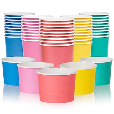 MATICAN Paper Ice Cream Cups 50Pack 9oz Disposable Dessert Bowls for Hot and Cold 9ounce Hot Pink Baby Pink Mint Yellow Blue